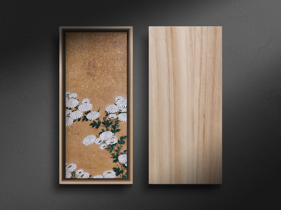 Chrysanthemums and Autumn Flowers Color and Gold Dust on Paper